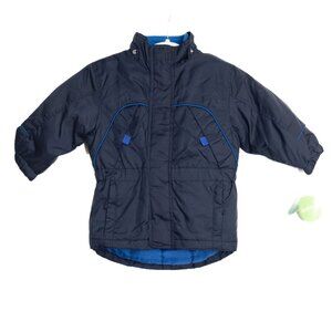 Toddler Boys Size 2T Navy Blue Winter Jacket With Blue Piping High Collar & Snap